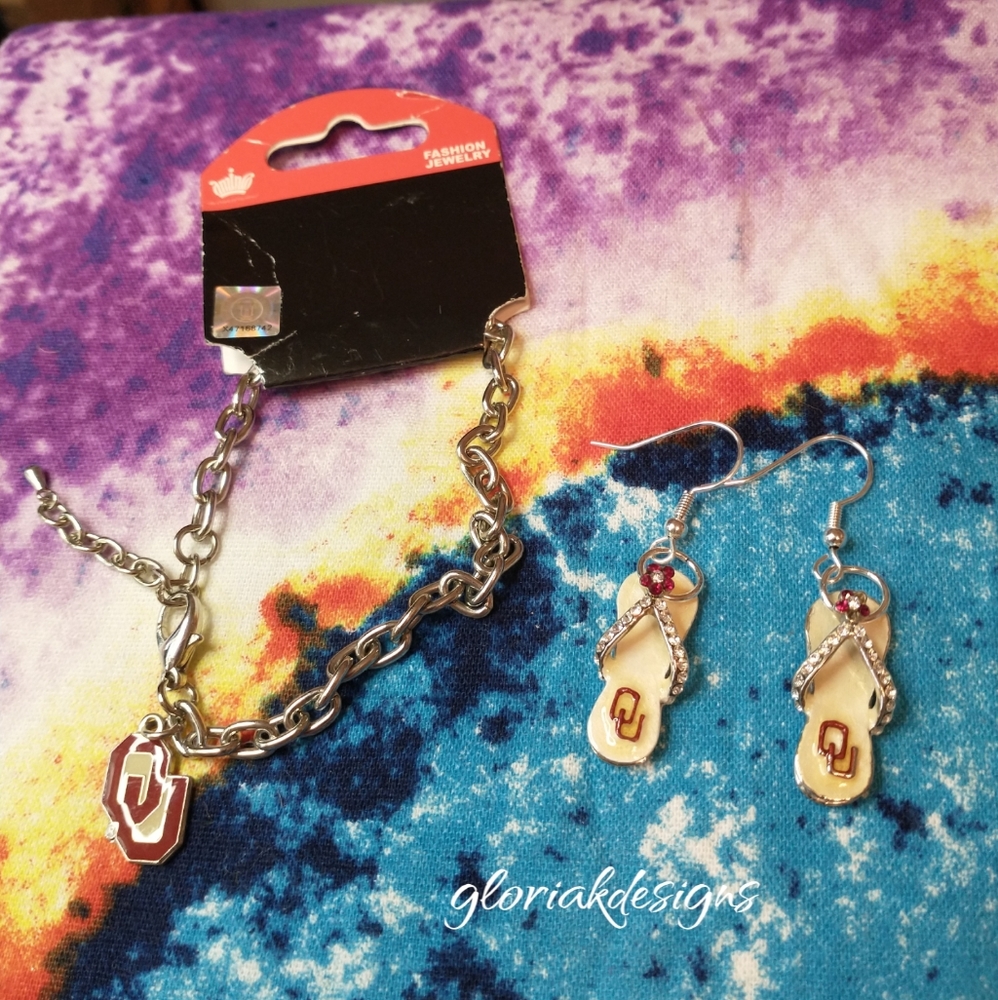 Oklahoma‎ Sooners University jewelry earrings and bracelet